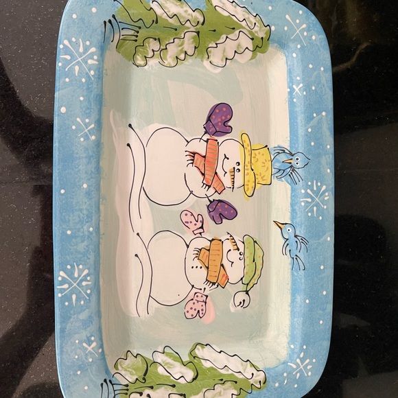 Snowmen Serving Tray Art Pottery By Artables Canada Holiday Tray, snowmen Decor - Picture 2 of 8